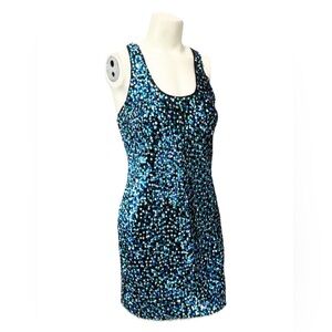 Mattox Sequin Party Mini Dress Women’s 6 Blue Shiny 90’s Disco Scoop Neck